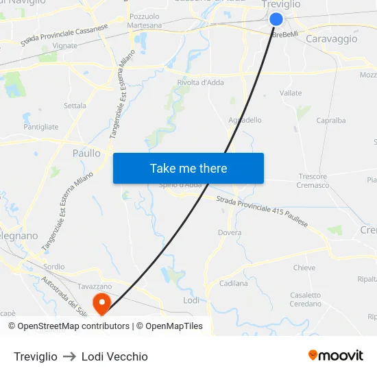 Treviglio to Lodi Vecchio map