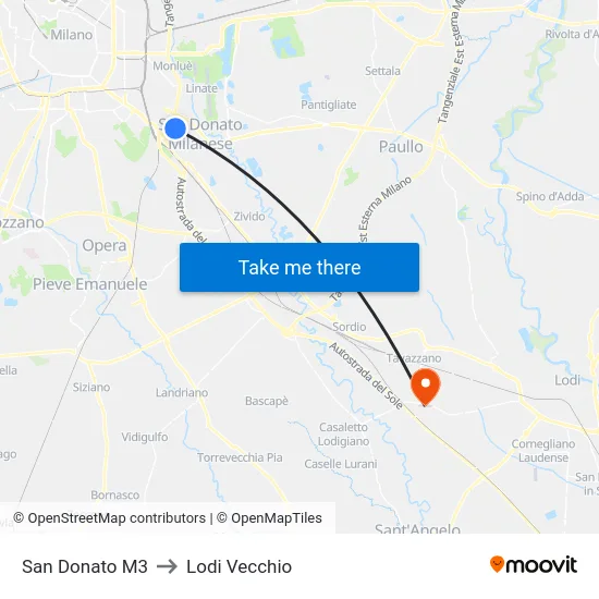 San Donato M3 to Lodi Vecchio map