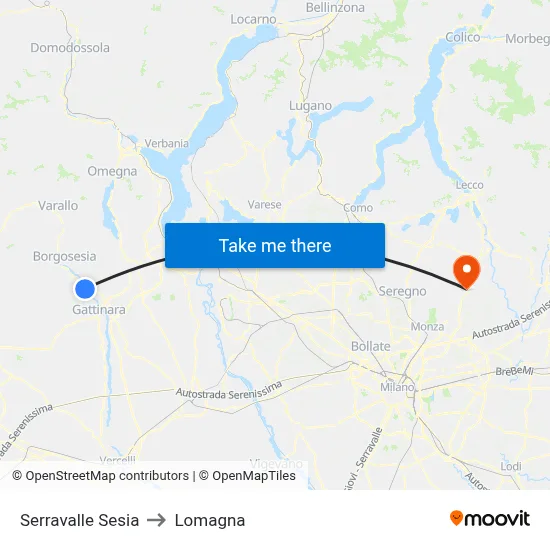 Serravalle Sesia to Lomagna map