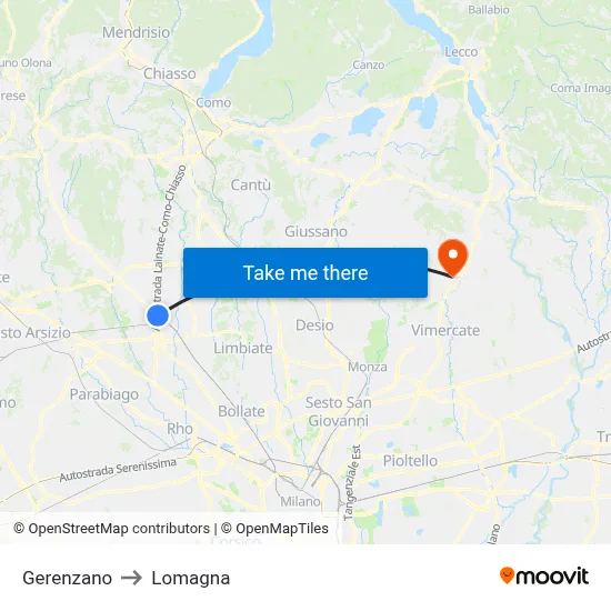 Gerenzano to Lomagna map