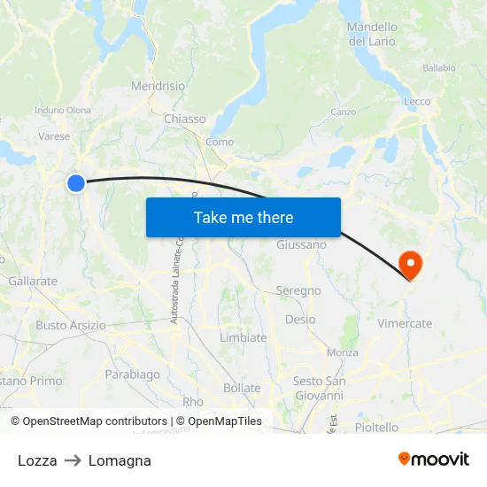 Lozza to Lomagna map