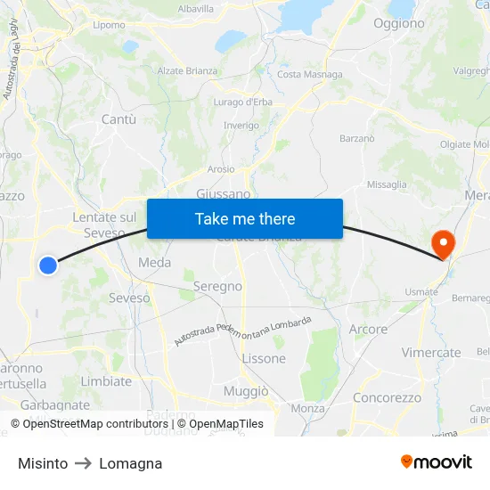 Misinto to Lomagna map