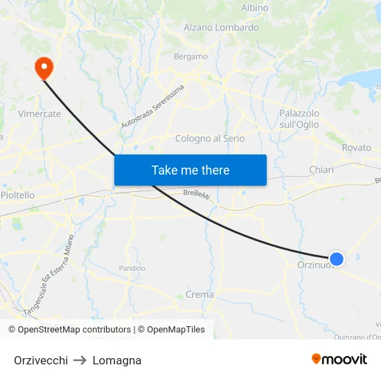Orzivecchi to Lomagna map