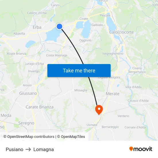 Pusiano to Lomagna map