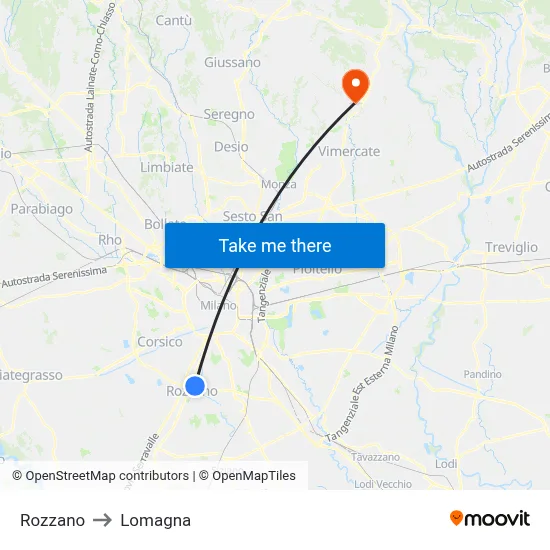 Rozzano to Lomagna map