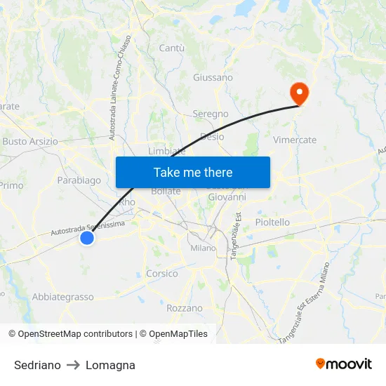 Sedriano to Lomagna map