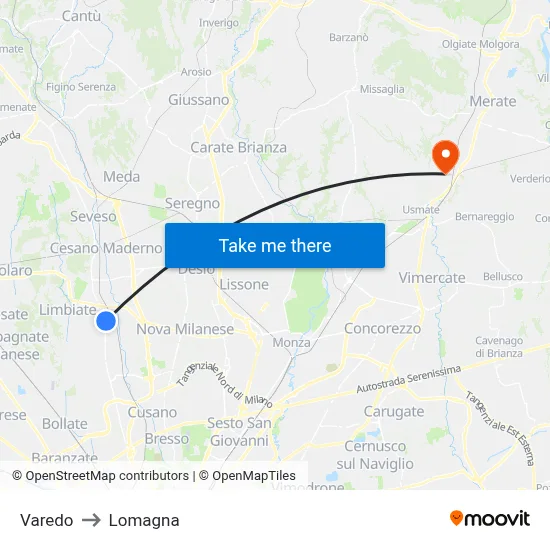 Varedo to Lomagna map