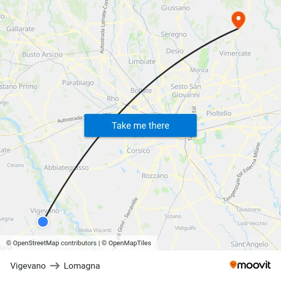 Vigevano to Lomagna map