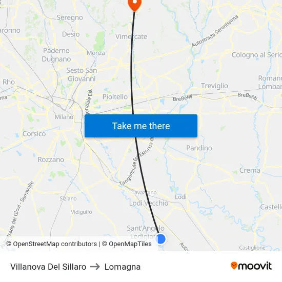 Villanova Del Sillaro to Lomagna map