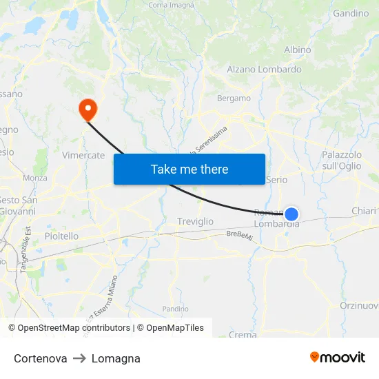 Cortenova to Lomagna map