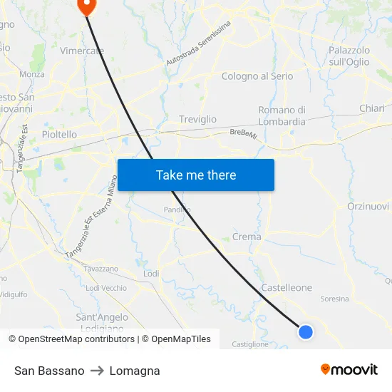 San Bassano to Lomagna map