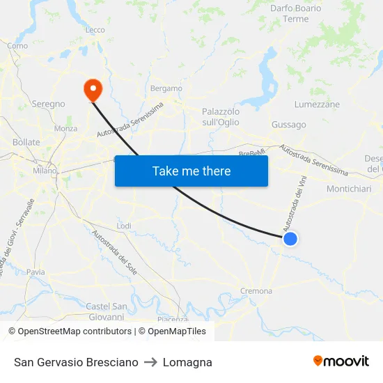 San Gervasio Bresciano to Lomagna map