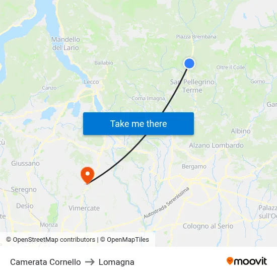 Camerata Cornello to Lomagna map