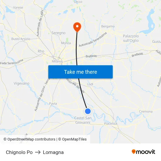 Chignolo Po to Lomagna map