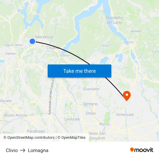 Clivio to Lomagna map
