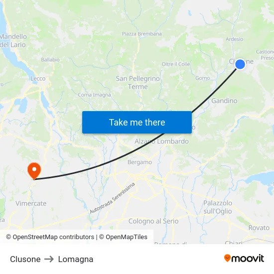 Clusone to Lomagna map