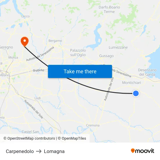 Carpenedolo to Lomagna map
