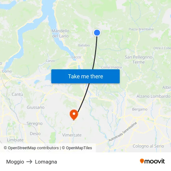 Moggio to Lomagna map