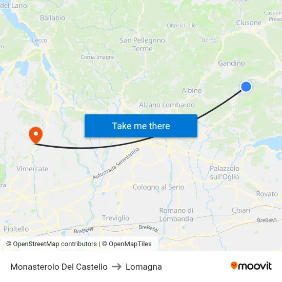Monasterolo del Castello to Lomagna map