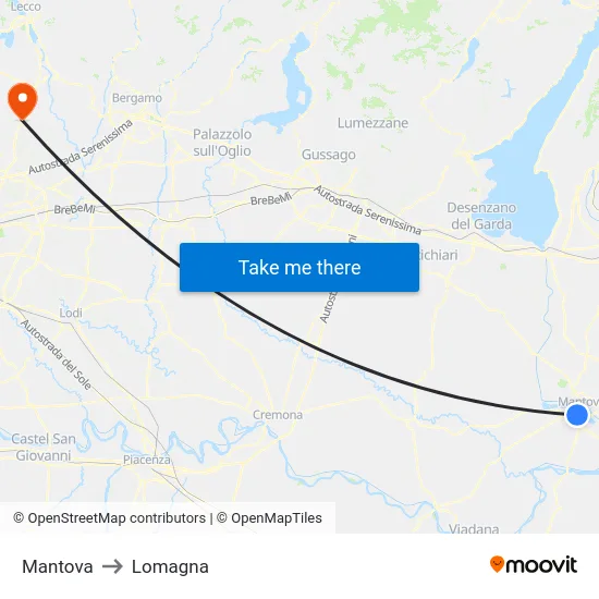Mantova to Lomagna map