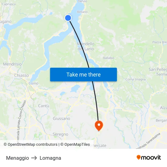 Menaggio to Lomagna map