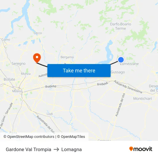 Gardone Val Trompia to Lomagna map