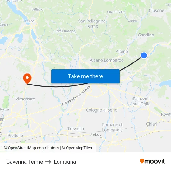 Gaverina Terme to Lomagna map