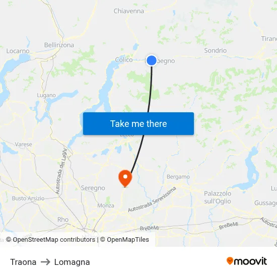 Traona to Lomagna map