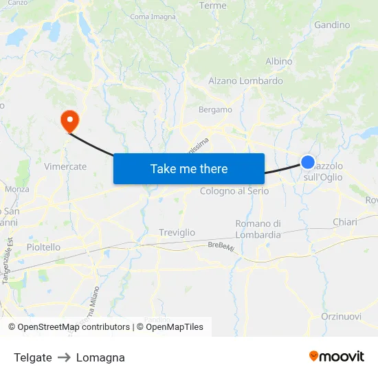 Telgate to Lomagna map