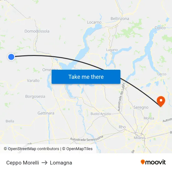 Ceppo Morelli to Lomagna map