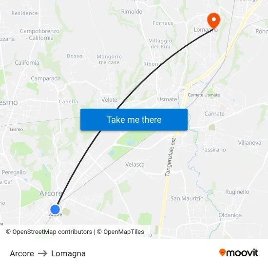 Arcore to Lomagna map