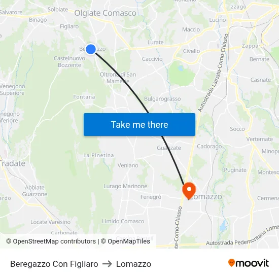Beregazzo con Figliaro to Lomazzo map