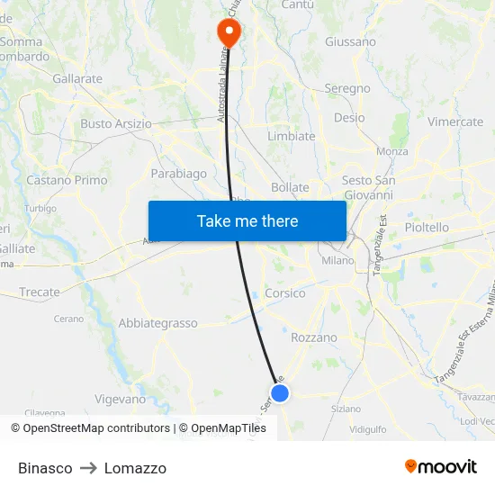 Binasco to Lomazzo map