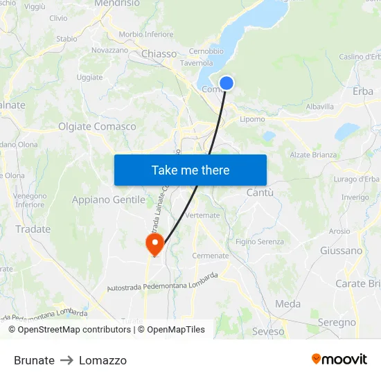 Brunate to Lomazzo map