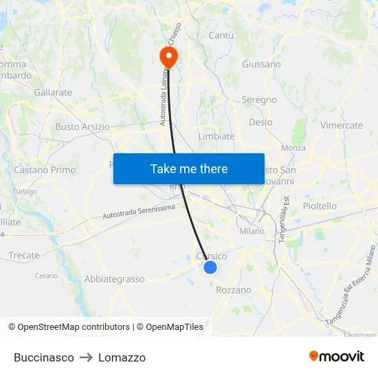 Buccinasco to Lomazzo map