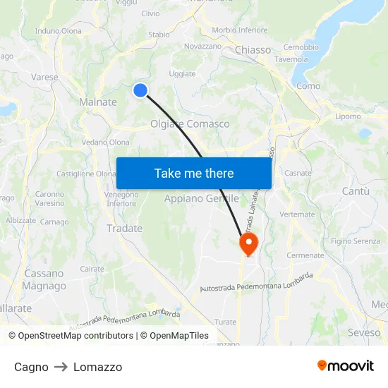 Cagno to Lomazzo map