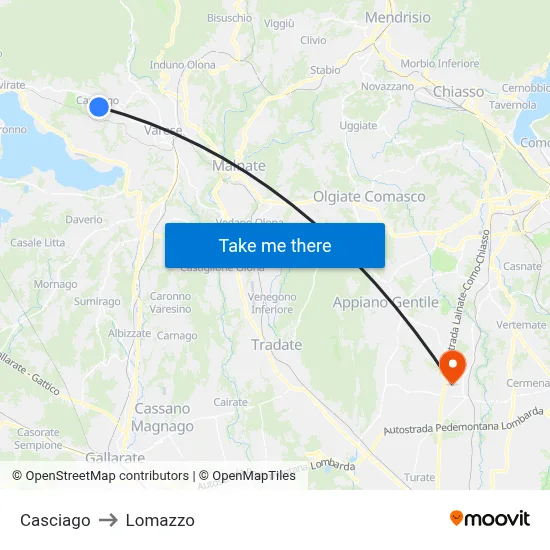 Casciago to Lomazzo map
