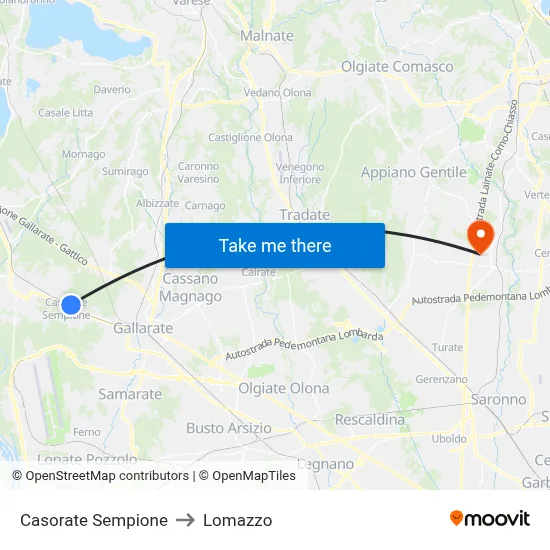 Casorate Sempione to Lomazzo map