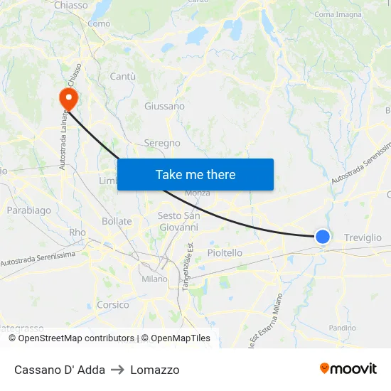 Cassano D'Adda to Lomazzo map