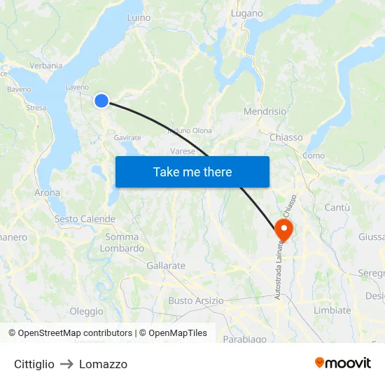 Cittiglio to Lomazzo map