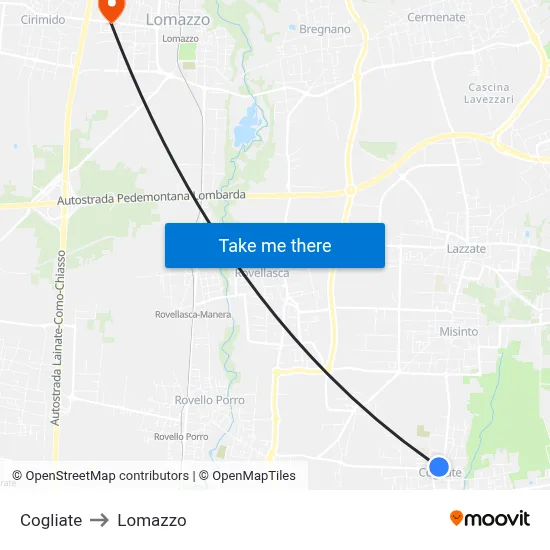 Cogliate to Lomazzo map