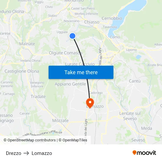 Drezzo to Lomazzo map