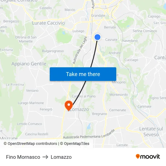 Fino Mornasco to Lomazzo map