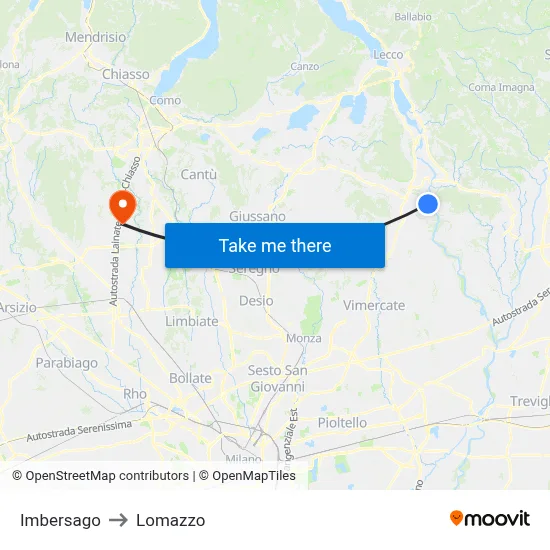 Imbersago to Lomazzo map