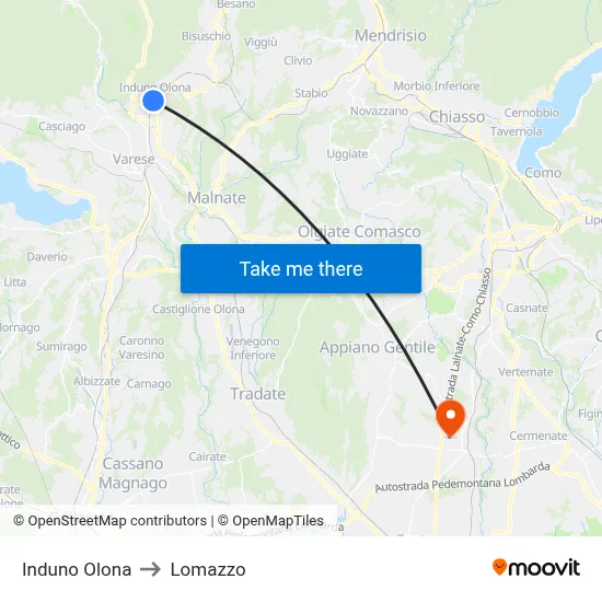 Induno Olona to Lomazzo map
