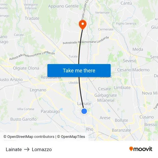 Lainate to Lomazzo map