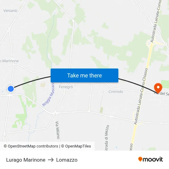 Lurago Marinone to Lomazzo map