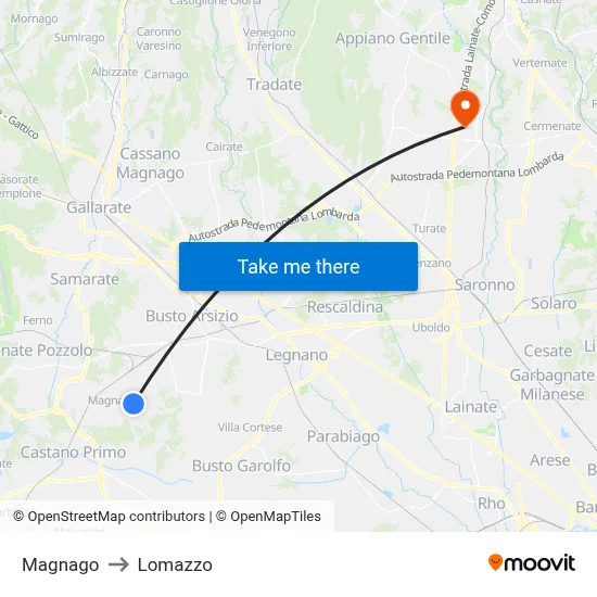 Magnago to Lomazzo map