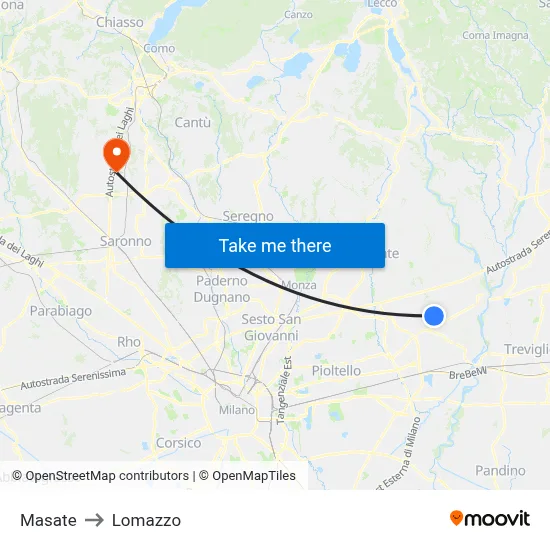 Masate to Lomazzo map