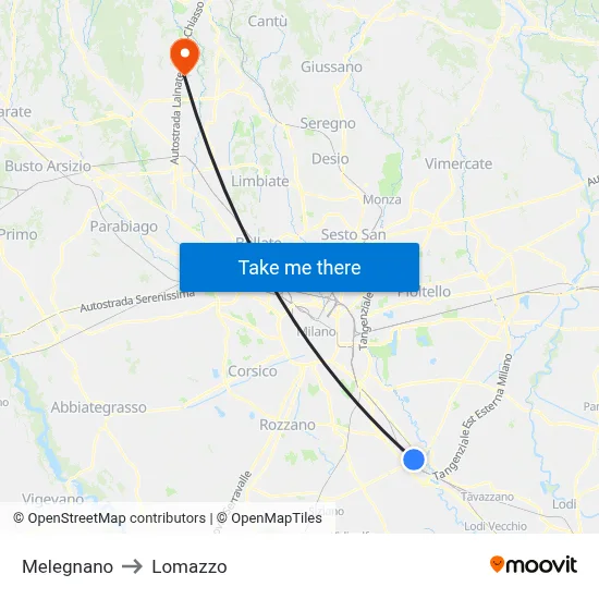 Melegnano to Lomazzo map